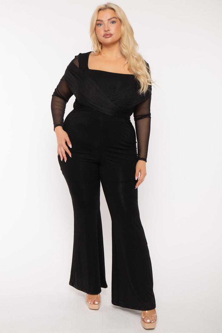 Curvy Sense Jumpsuits and Rompers Plus Size Eliz Mesh Jumpsuit - Black