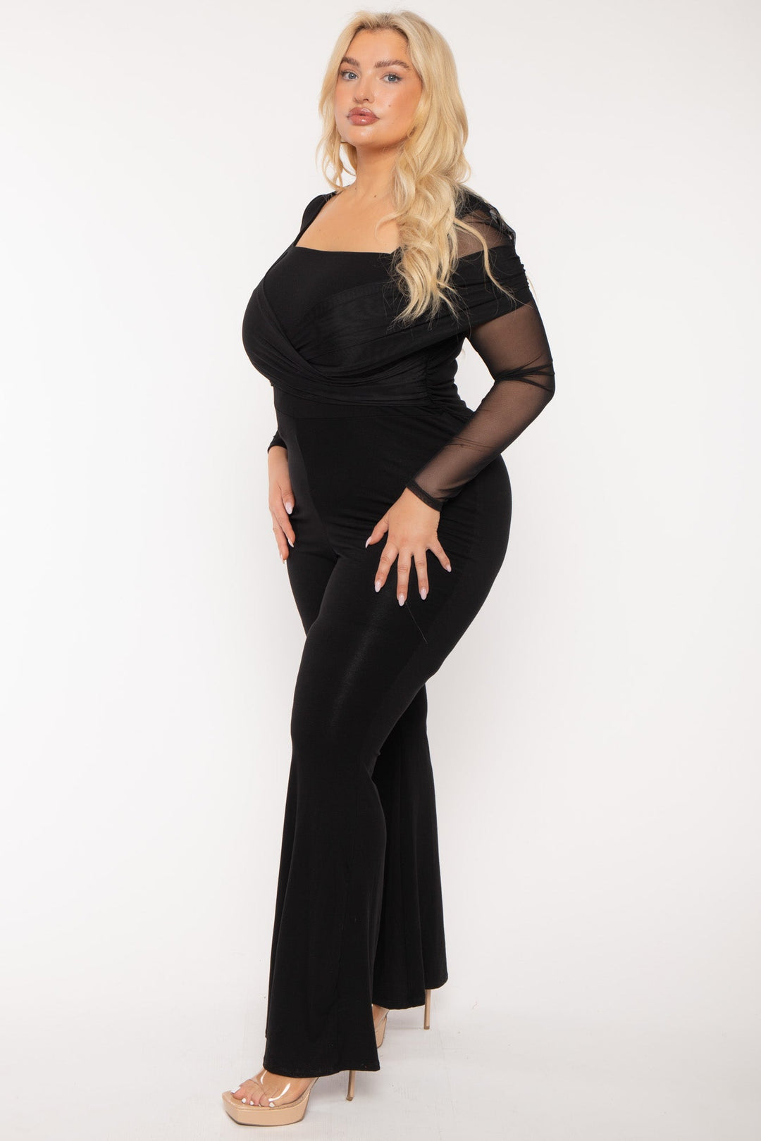 Curvy Sense Jumpsuits and Rompers Plus Size Eliz Mesh Jumpsuit - Black