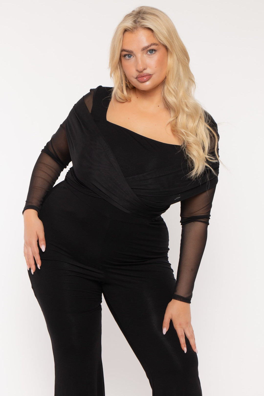 Curvy Sense Jumpsuits and Rompers Plus Size Eliz Mesh Jumpsuit - Black