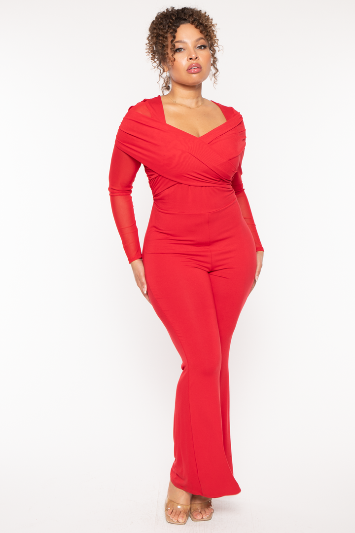 Curvy Sense Jumpsuits and Rompers Plus Size Eliz Mesh Jumpsuit - Red