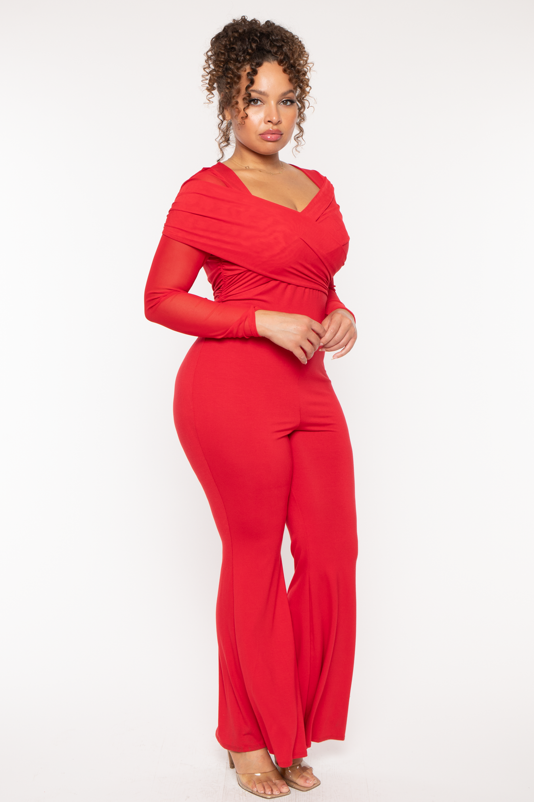 Curvy Sense Jumpsuits and Rompers Plus Size Eliz Mesh Jumpsuit - Red