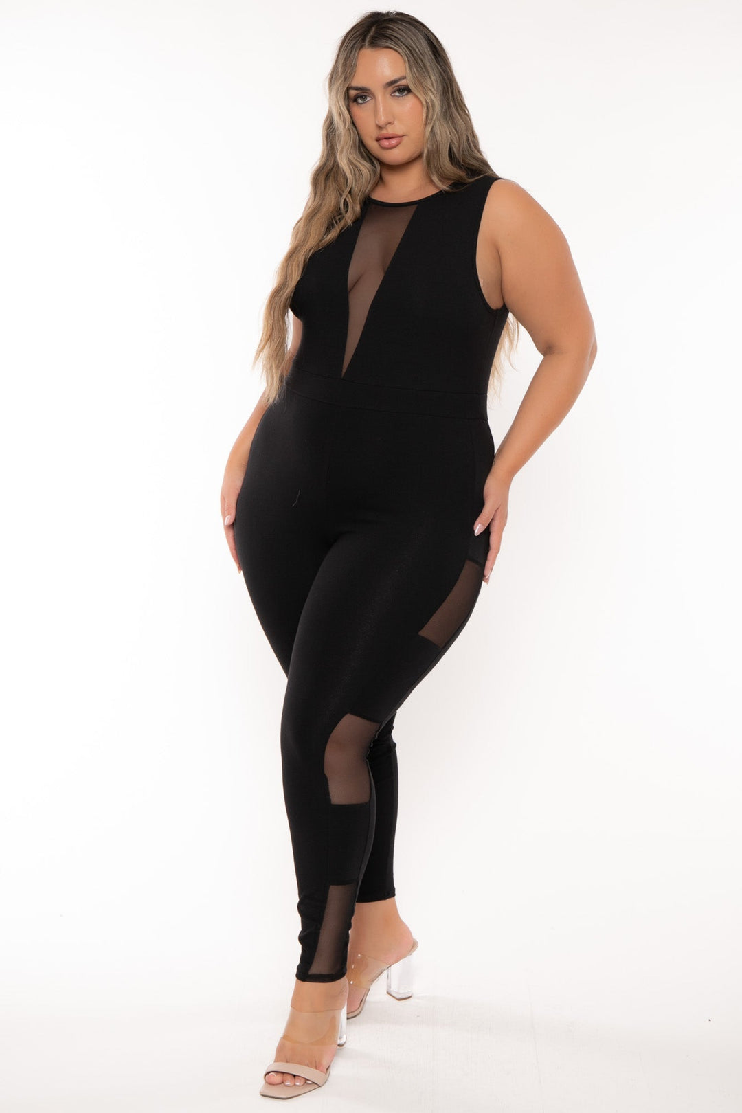 Curvy Sense Jumpsuits and Rompers Plus Size Elvia Mesh Jumpsuit - Black