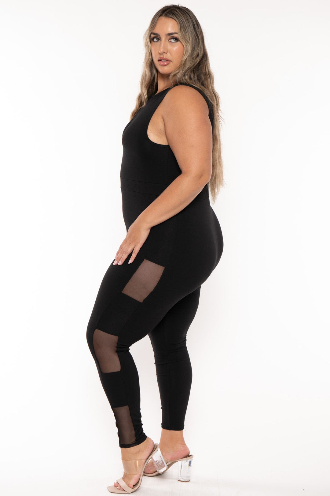 Curvy Sense Jumpsuits and Rompers Plus Size Elvia Mesh Jumpsuit - Black