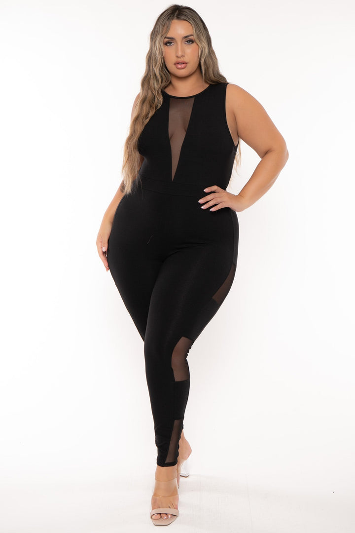 Curvy Sense Jumpsuits and Rompers Plus Size Elvia Mesh Jumpsuit - Black