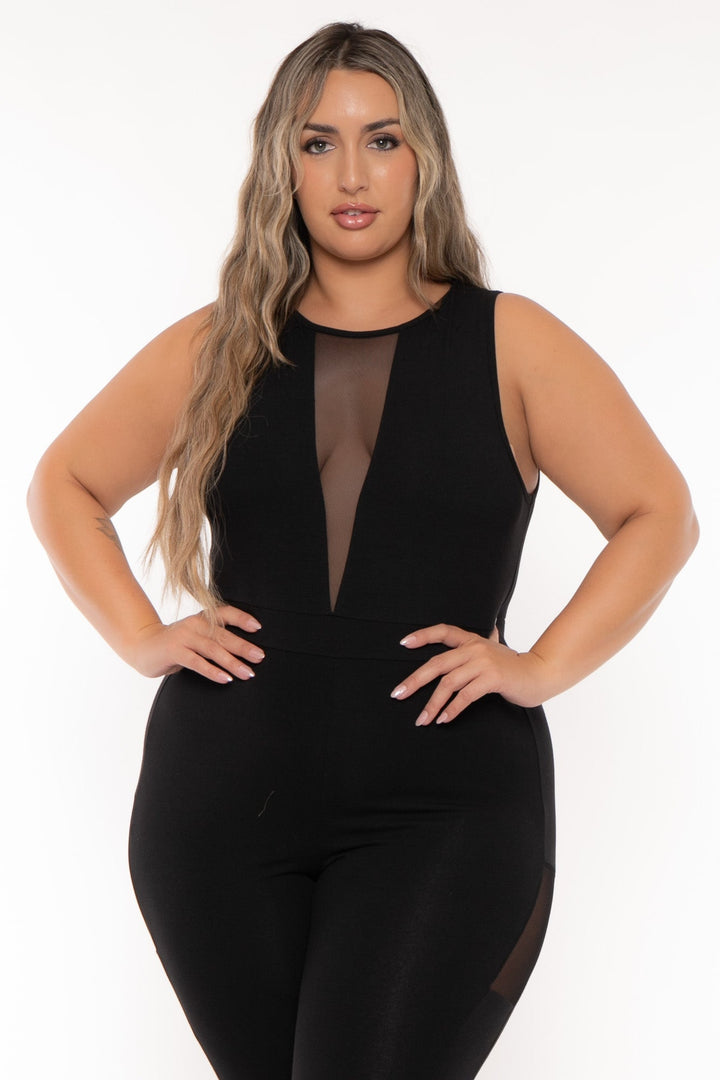 Curvy Sense Jumpsuits and Rompers Plus Size Elvia Mesh Jumpsuit - Black