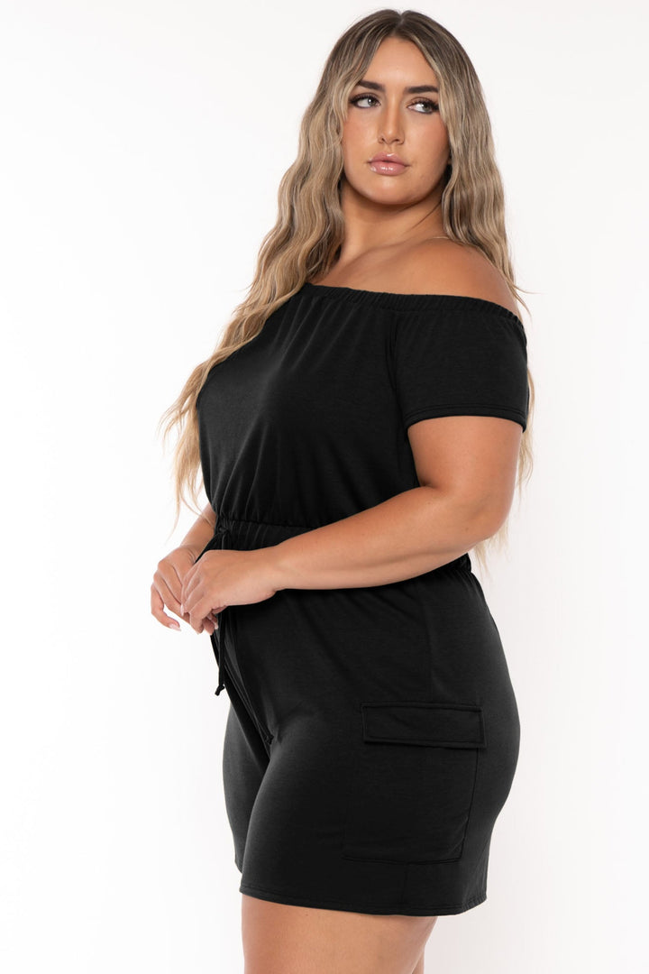 Curvy Sense Jumpsuits and Rompers Plus Size Erene Cargo Romper - Black