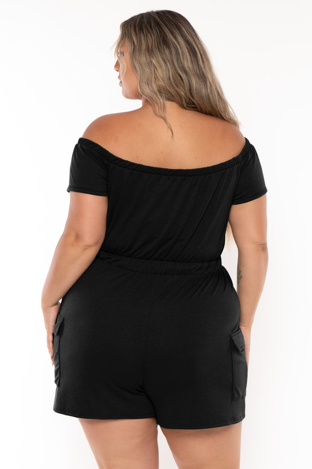 Curvy Sense Jumpsuits and Rompers Plus Size Erene Cargo Romper - Black