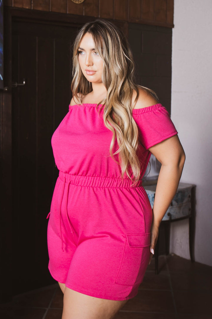 Curvy Sense Jumpsuits and Rompers Plus Size Erene Cargo Romper - Fuchsia