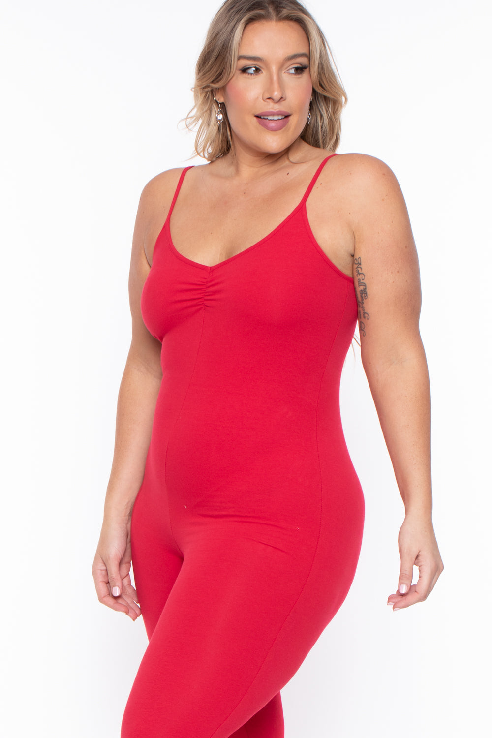 Curvy Sense Jumpsuits and Rompers Plus Size Essential Catsuit - Red