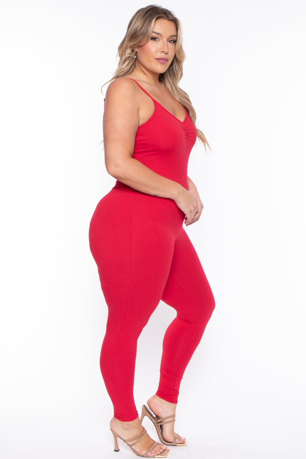 Curvy Sense Jumpsuits and Rompers 1X / Red Plus Size Essential Catsuit - Red