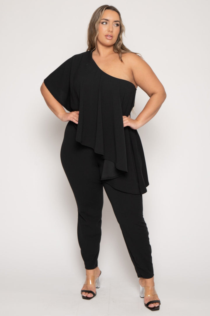 Curvy Sense Jumpsuits and Rompers Plus Size Everley Asymmetric  Jumpsuit  - Black