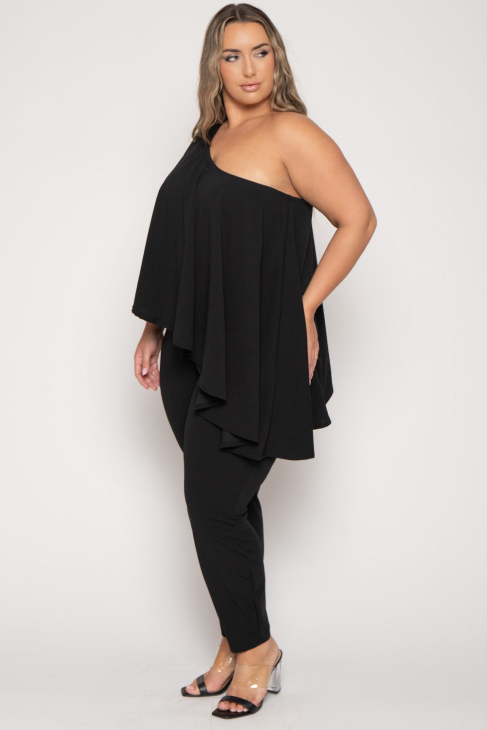 Curvy Sense Jumpsuits and Rompers Plus Size Everley Asymmetric  Jumpsuit  - Black