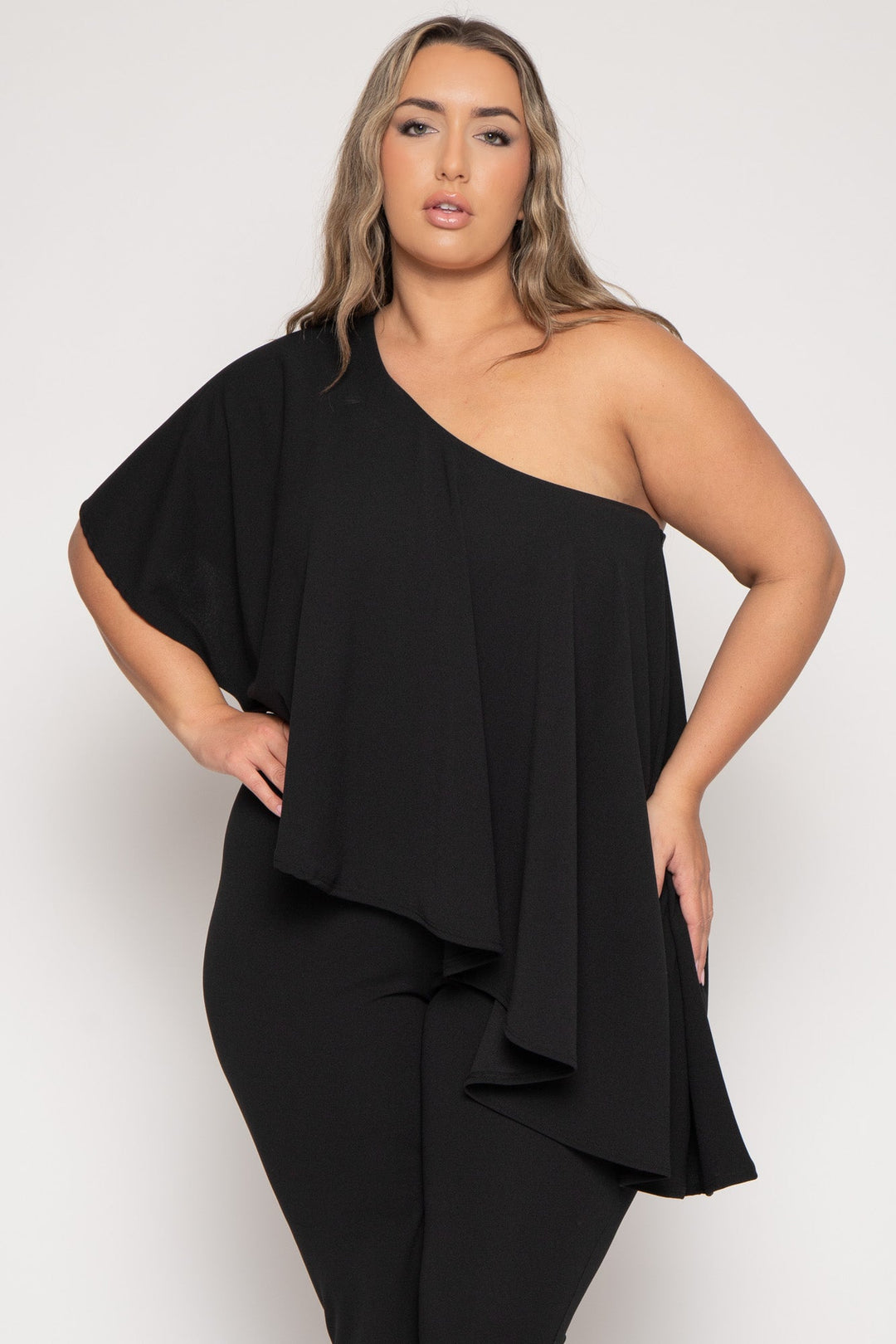 Curvy Sense Jumpsuits and Rompers Plus Size Everley Asymmetric  Jumpsuit  - Black