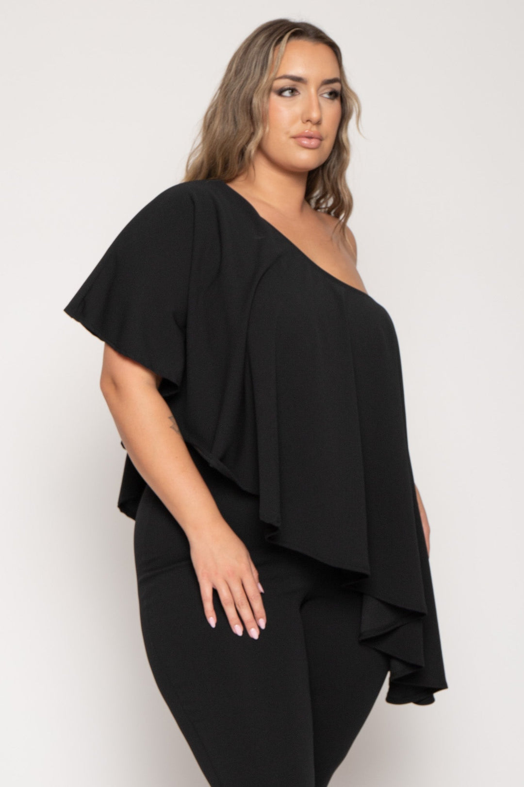 Curvy Sense Jumpsuits and Rompers Plus Size Everley Asymmetric  Jumpsuit  - Black