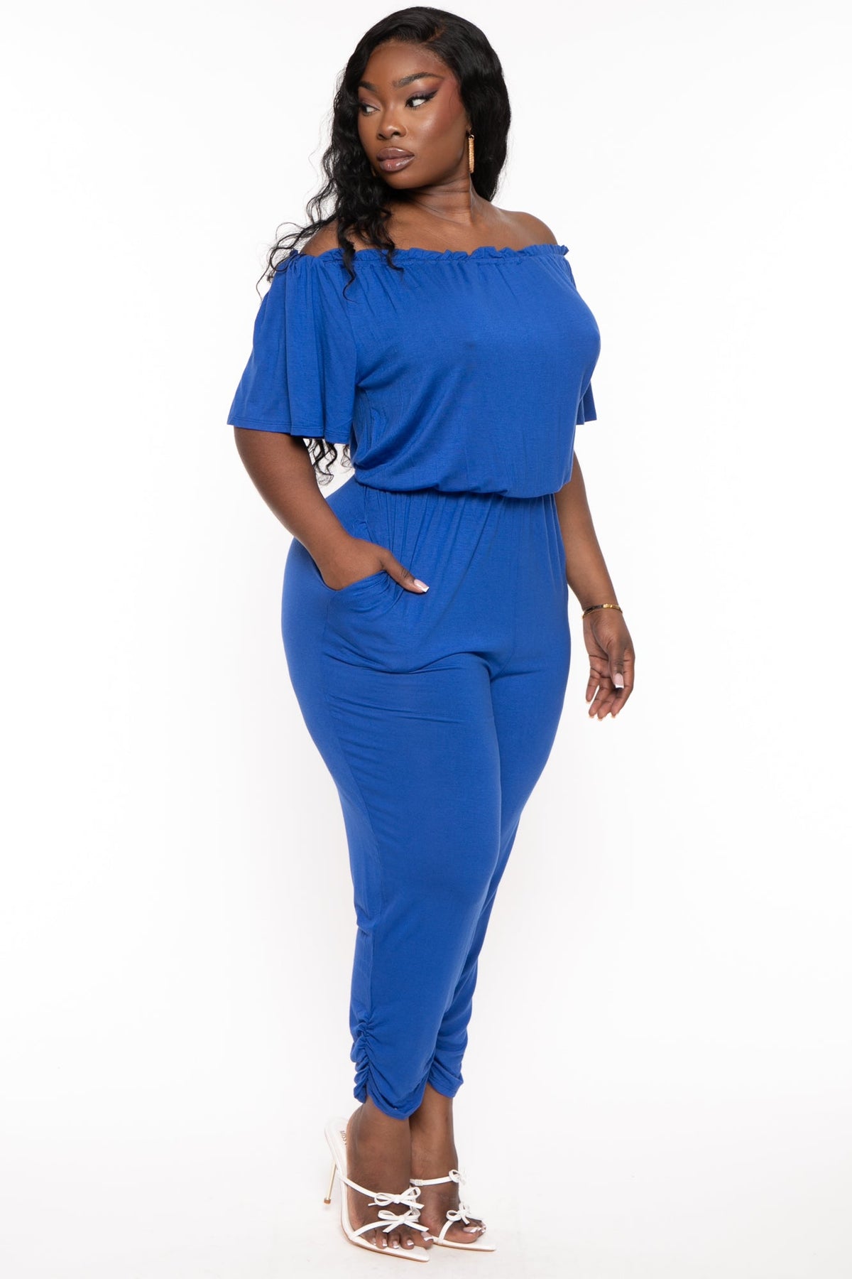 Plus Size Frances Off The Shoulder Jumpsuit - Royal Blue – Curvy Sense