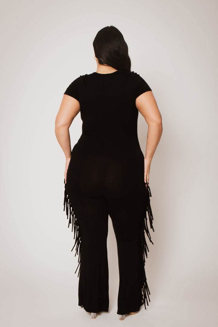 Curvy Sense Inc. Jumpsuits and Rompers Plus Size Fringe Fever Acid Wash Jumpsuit - Black