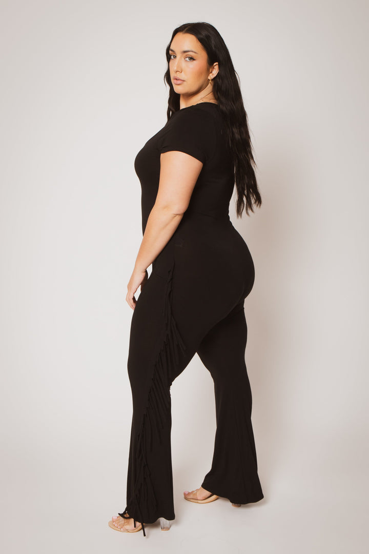 Curvy Sense Inc. Jumpsuits and Rompers Plus Size Fringe Fever Acid Wash Jumpsuit - Black