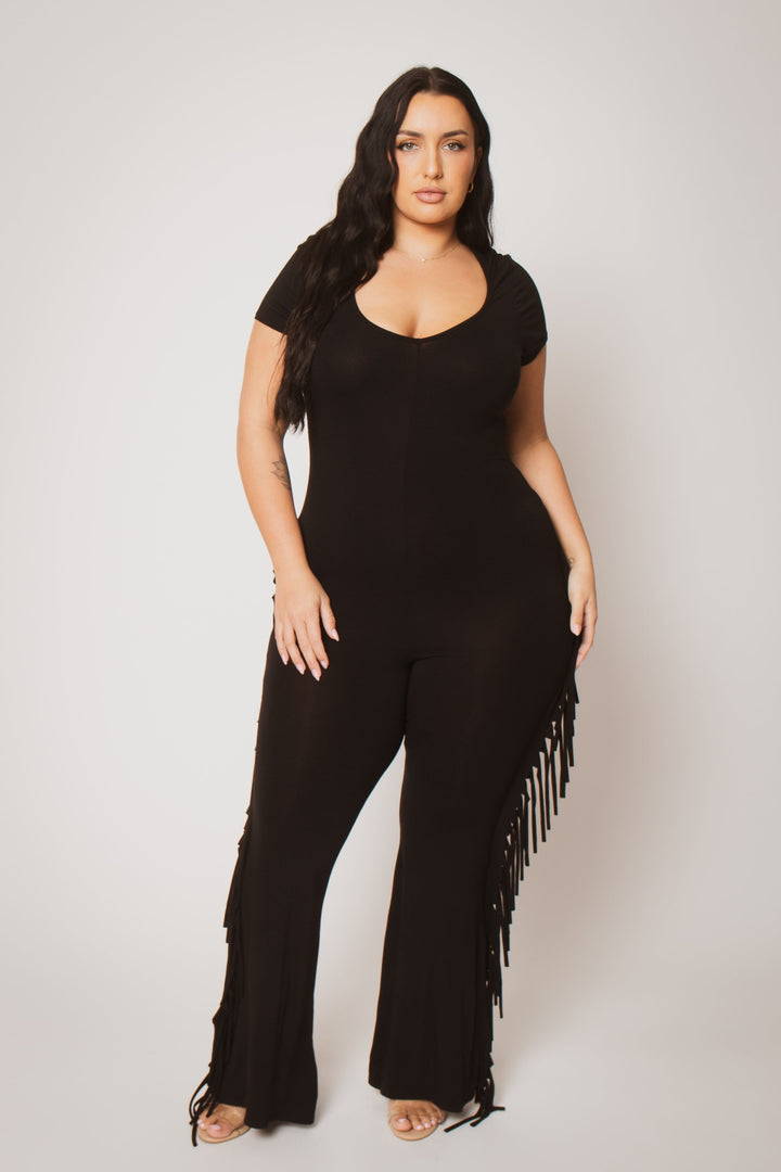 Curvy Sense Inc. Jumpsuits and Rompers Plus Size Fringe Fever Acid Wash Jumpsuit - Black