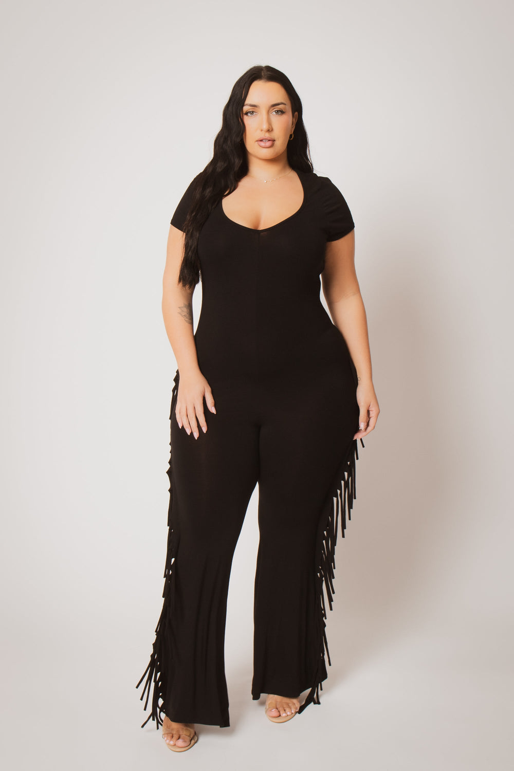 Curvy Sense Inc. Jumpsuits and Rompers Plus Size Fringe Fever Acid Wash Jumpsuit - Black