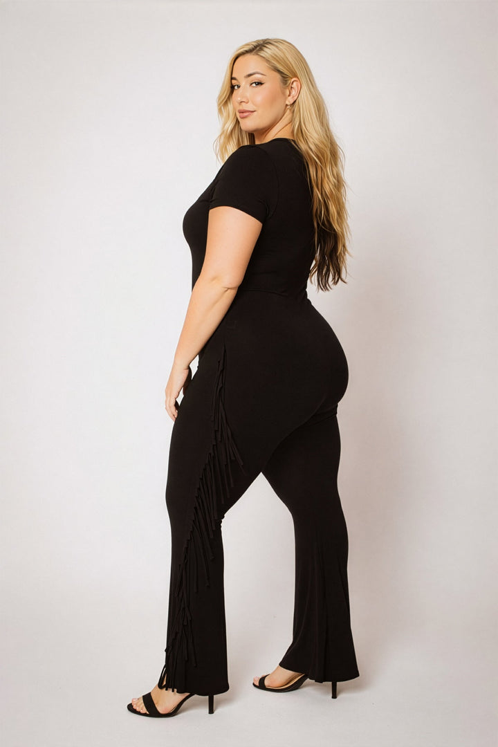 Curvy Sense Inc. Jumpsuits and Rompers Plus Size Fringe Fever Jumpsuit - Black