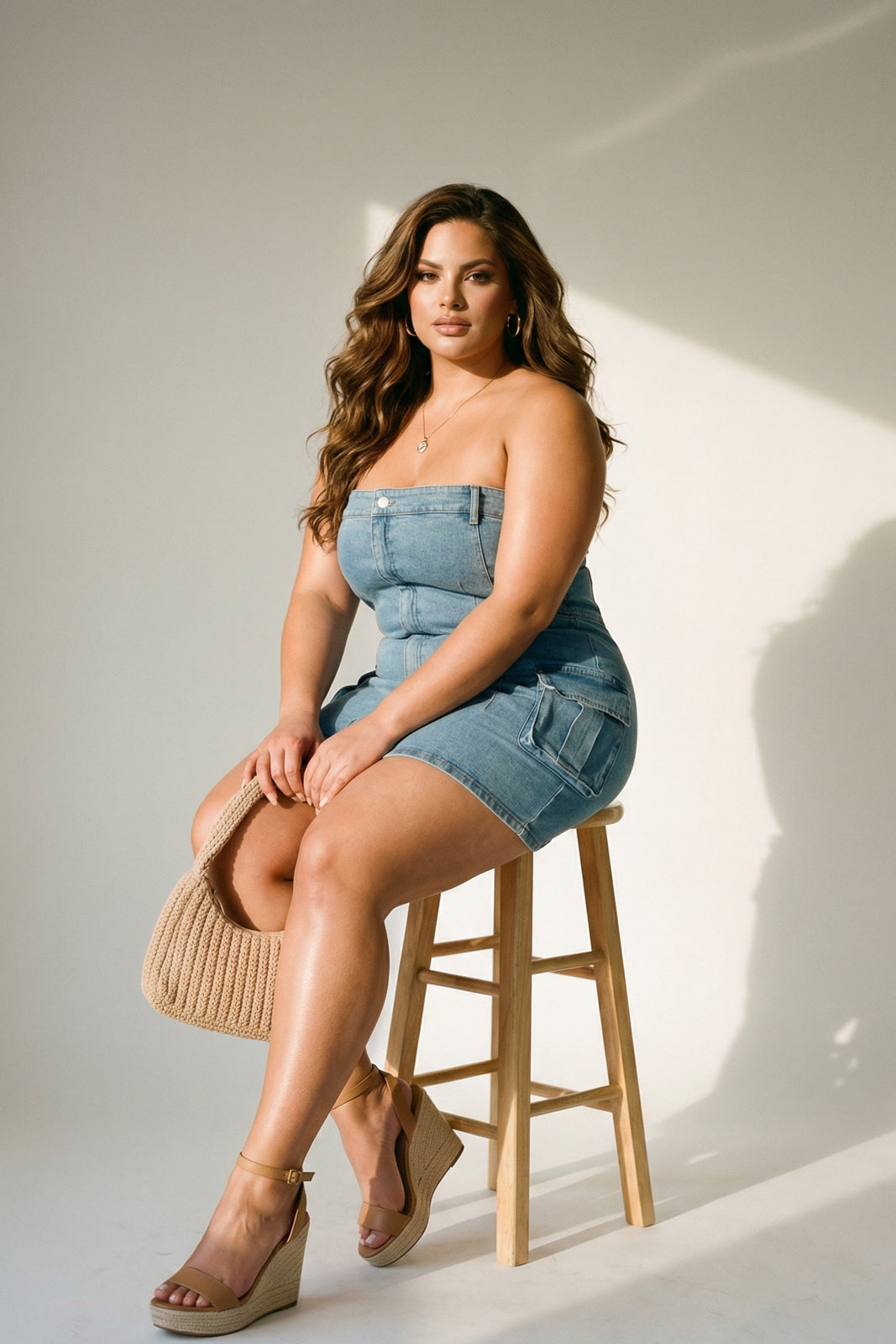 Blush & Day Jumpsuits and Rompers Plus Size Front Zip Tube Mini Denim Dress - Blue