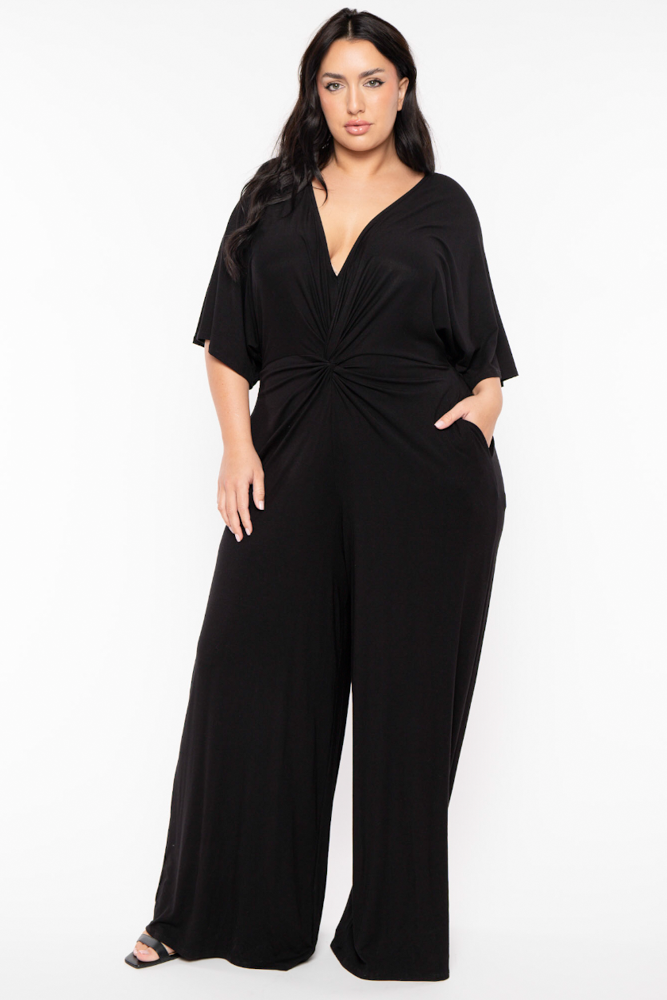 Curvy Sense Jumpsuits and Rompers Plus Size Gema Knotted   Jumpsuit  - Black