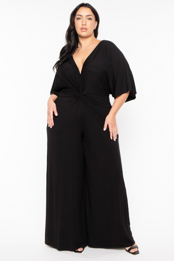 Curvy Sense Jumpsuits and Rompers Plus Size Gema Knotted   Jumpsuit  - Black