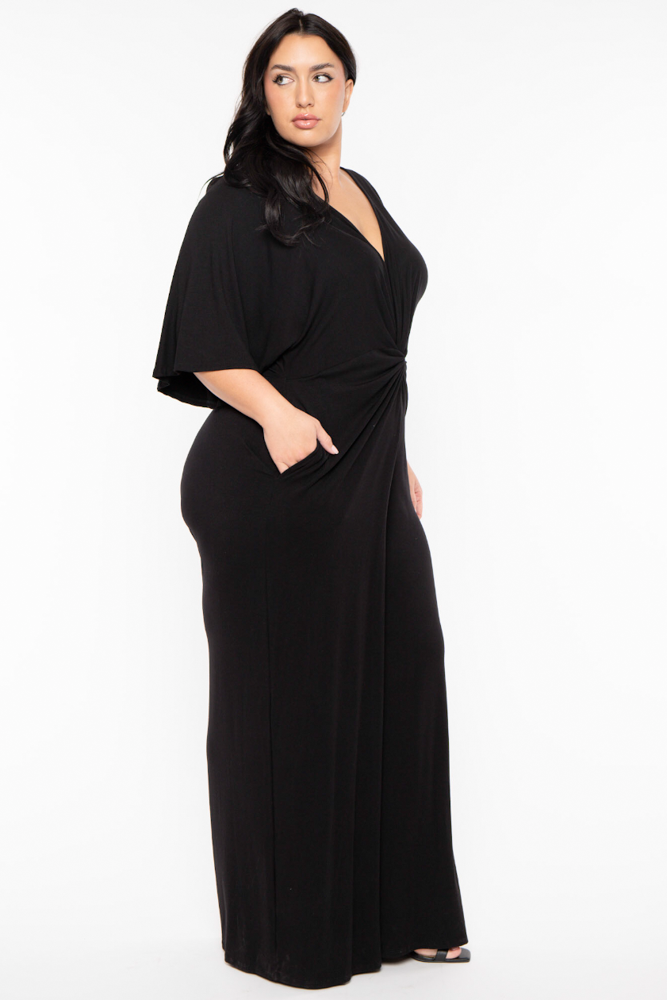 Curvy Sense Jumpsuits and Rompers Plus Size Gema Knotted   Jumpsuit  - Black