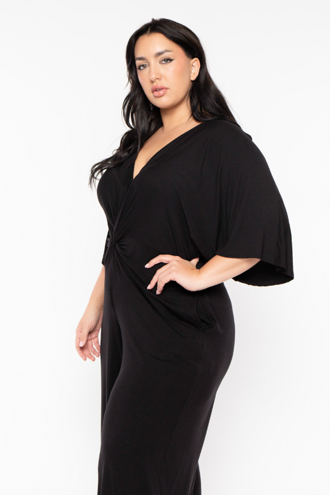 Curvy Sense Jumpsuits and Rompers Plus Size Gema Knotted   Jumpsuit  - Black