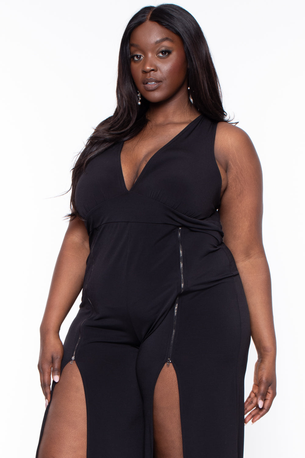 Curvy Sense Jumpsuits and Rompers Plus Size Giada M-Slit Jumpsuit- Black