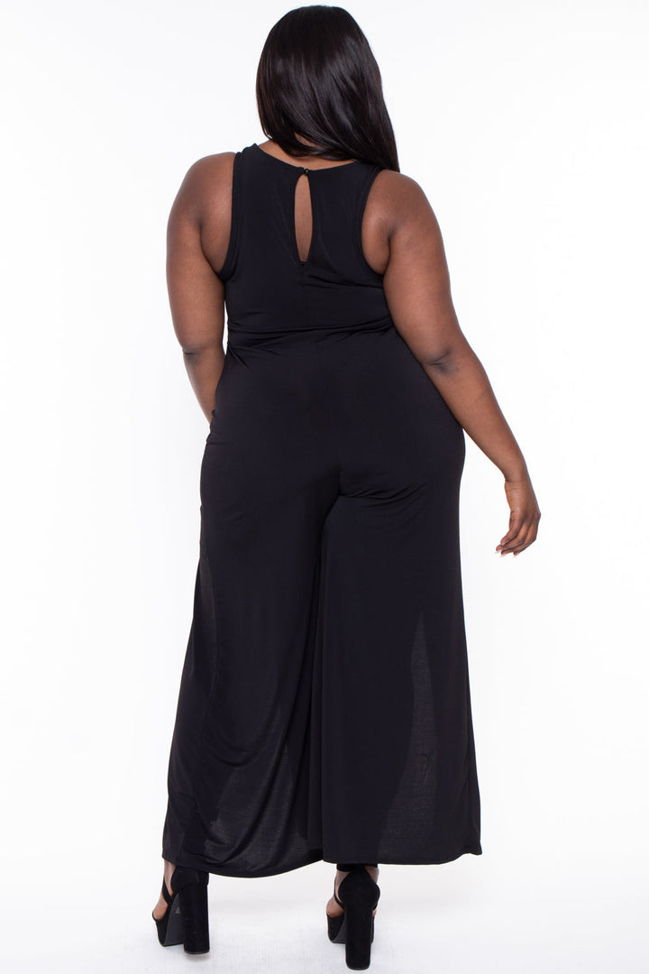 Curvy Sense Jumpsuits and Rompers Plus Size Giada M-Slit Jumpsuit- Black