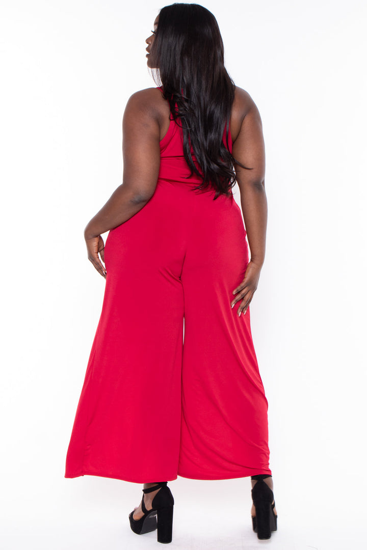 Curvy Sense Jumpsuits and Rompers Plus Size Giada M-Slit Jumpsuit- Red