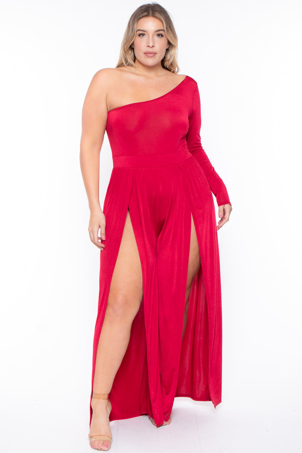 Curvy Sense Jumpsuits and Rompers Plus Size Gianna M-Slit Jumpsuit- Red