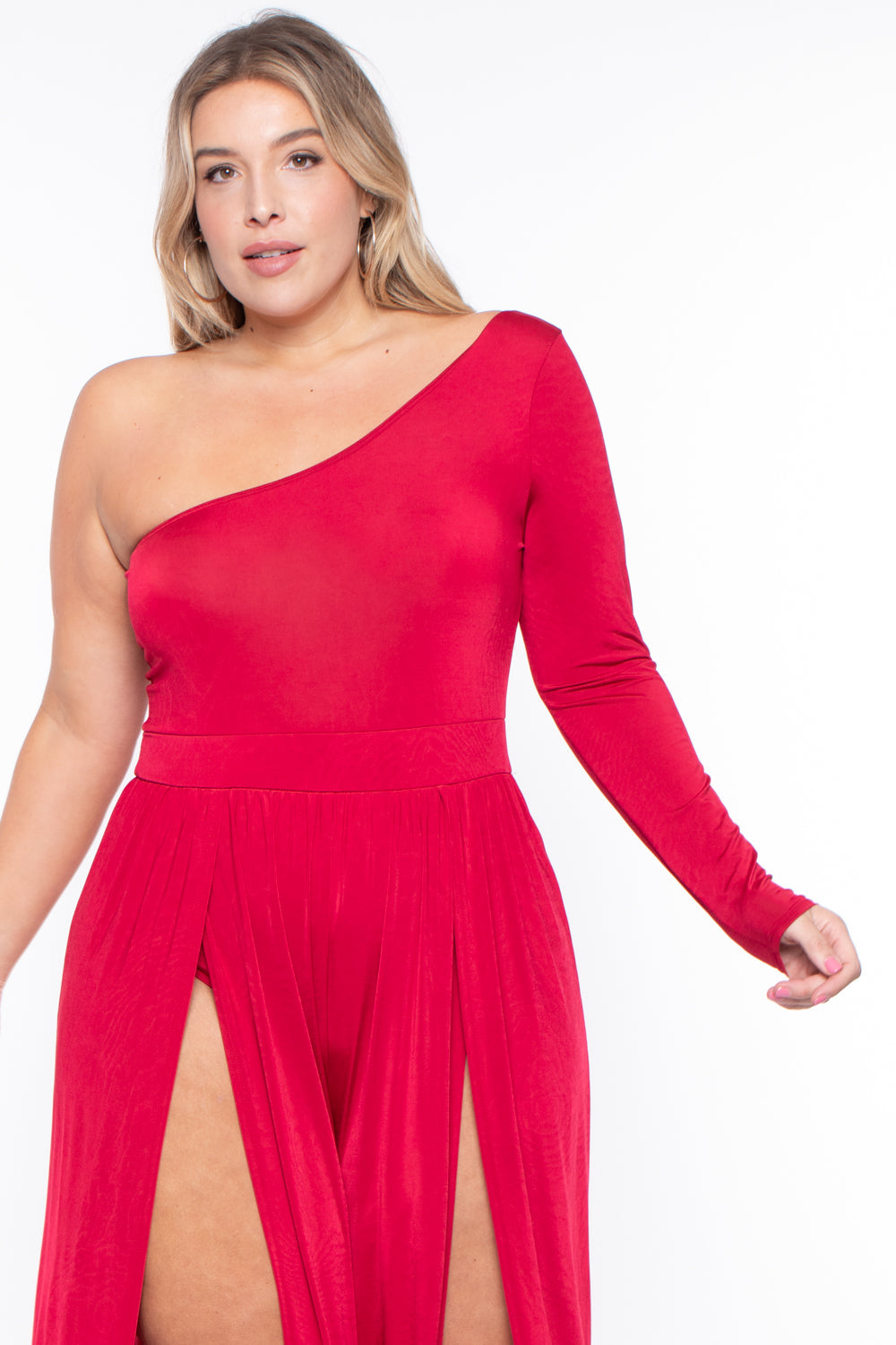 Curvy Sense Jumpsuits and Rompers 1X / Red Plus Size Gianna M-Slit Jumpsuit- Red