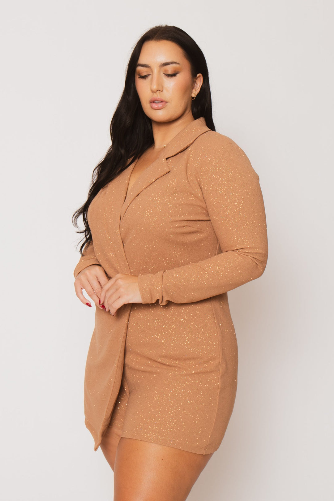 SYMPHONY Jumpsuits and Rompers Plus Size Glitter Glam Blazer Romper - Taupe
