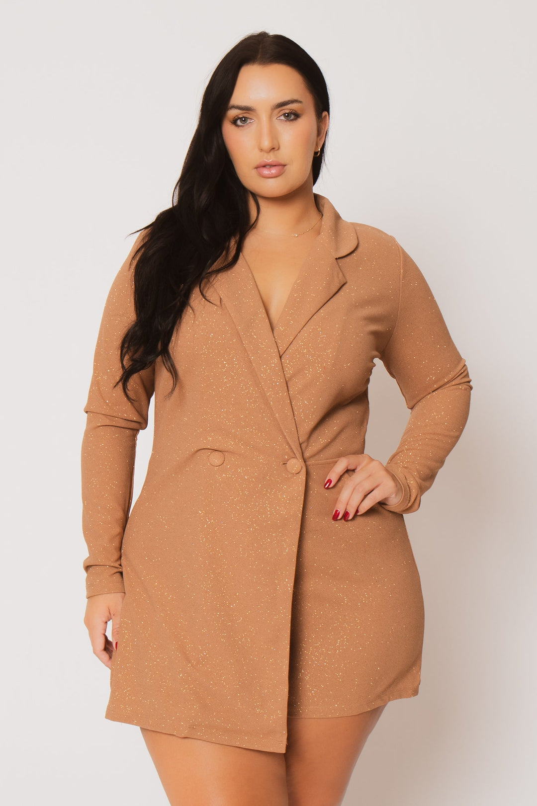 SYMPHONY Jumpsuits and Rompers Plus Size Glitter Glam Blazer Romper - Taupe