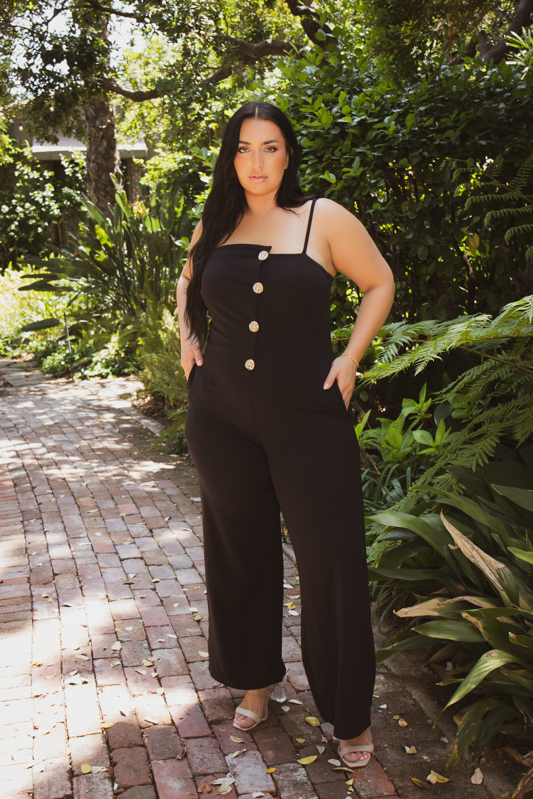 plus size dress jumpsuits YWJOUDA Fashion for Women Dressy Solid Color Casual Neck Sleeveless Belted High Waist Long Pants Rompers, Women's, Size: XL, Blue even during extended wear Plus Size Golden Hour Jumpsuit-