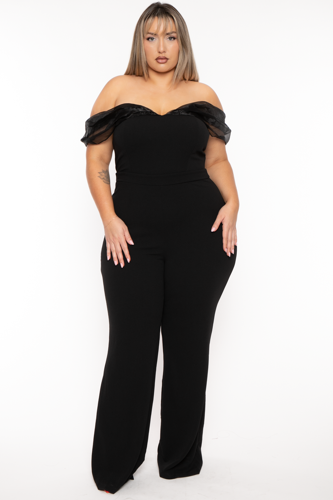 Black off shoulder jumpsuit plus size sales