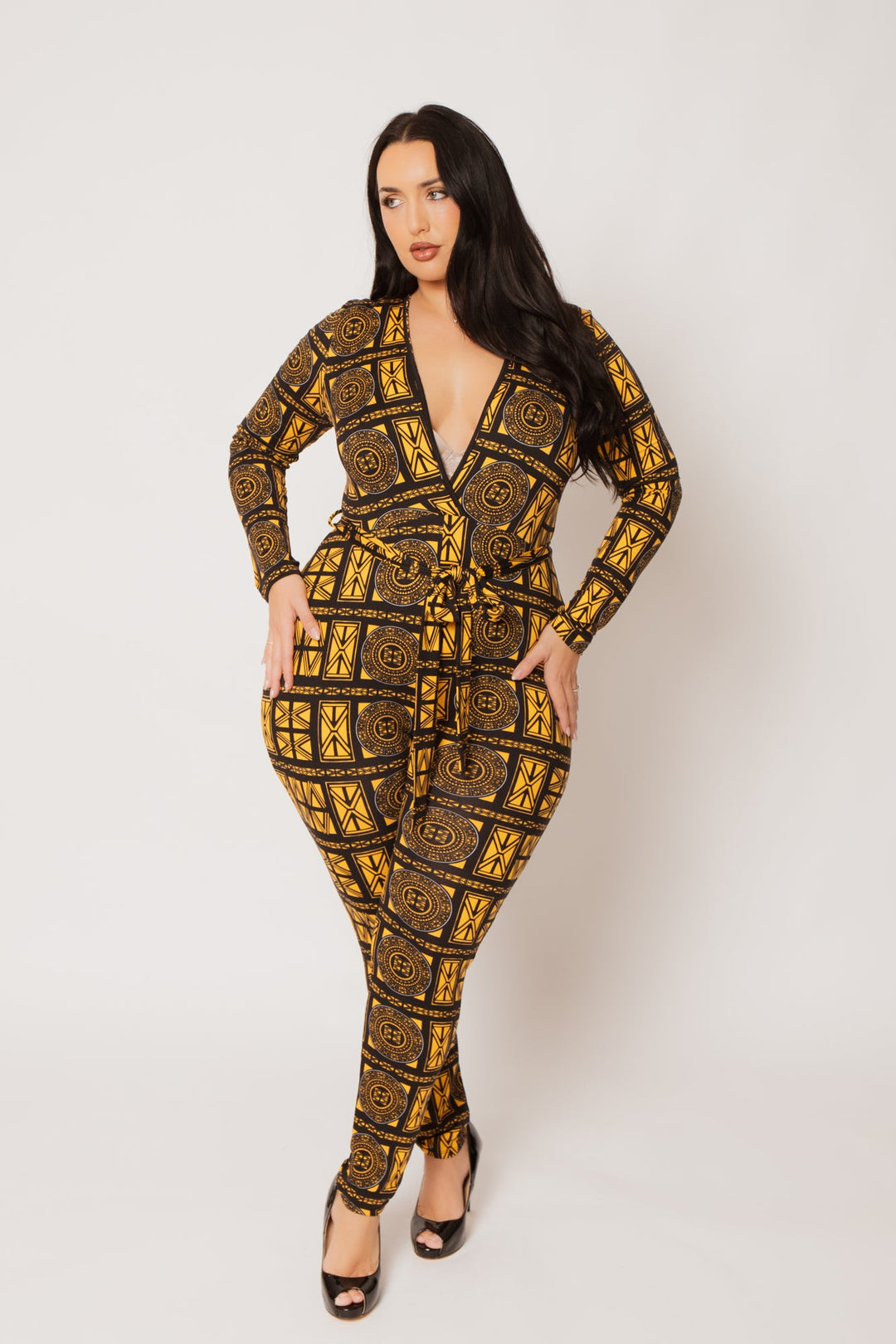 H & H FASHION Jumpsuits and Rompers Plus Size Imani  Bold Motion Jumpsuit- Gold