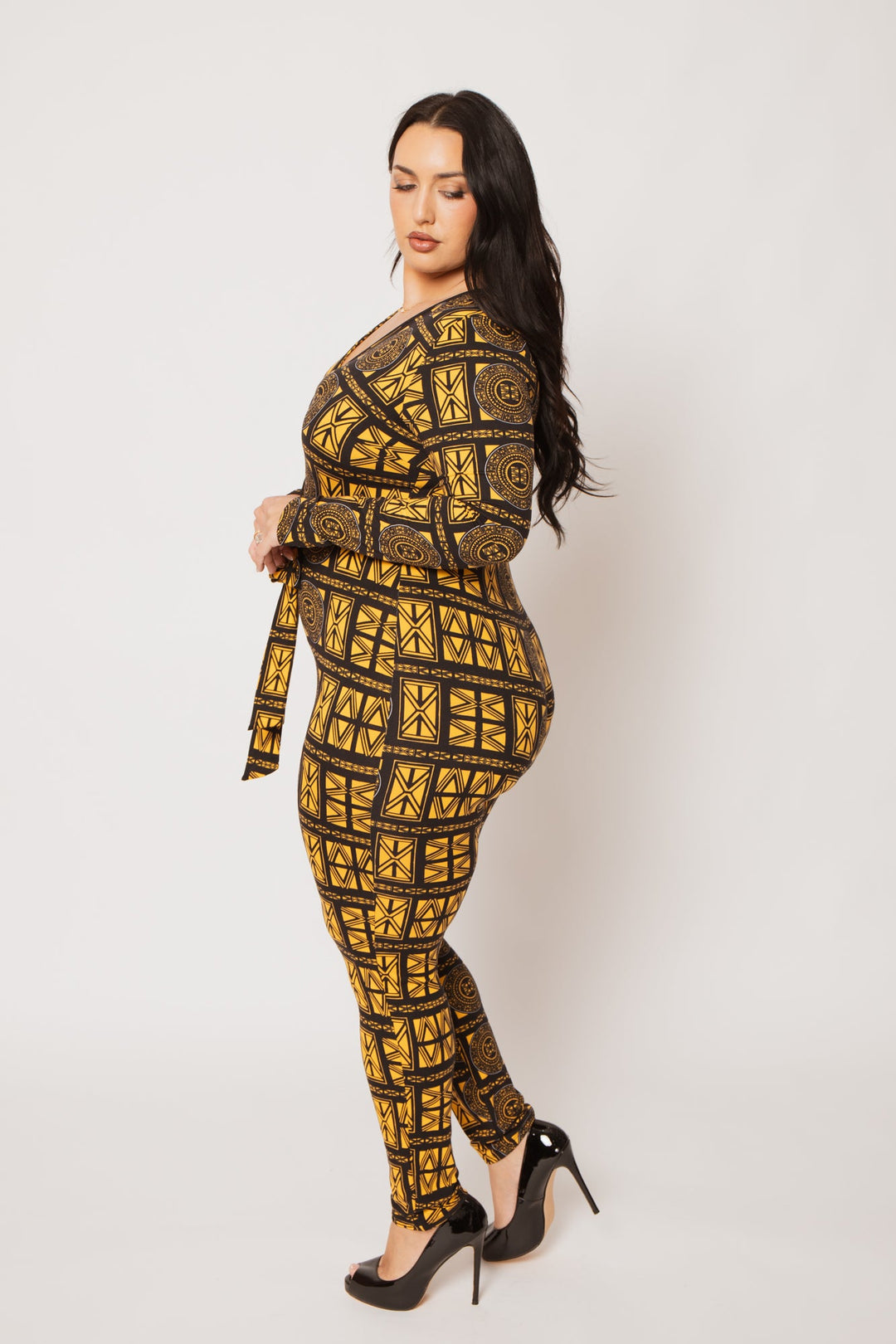 H & H FASHION Jumpsuits and Rompers Plus Size Imani  Bold Motion Jumpsuit- Gold