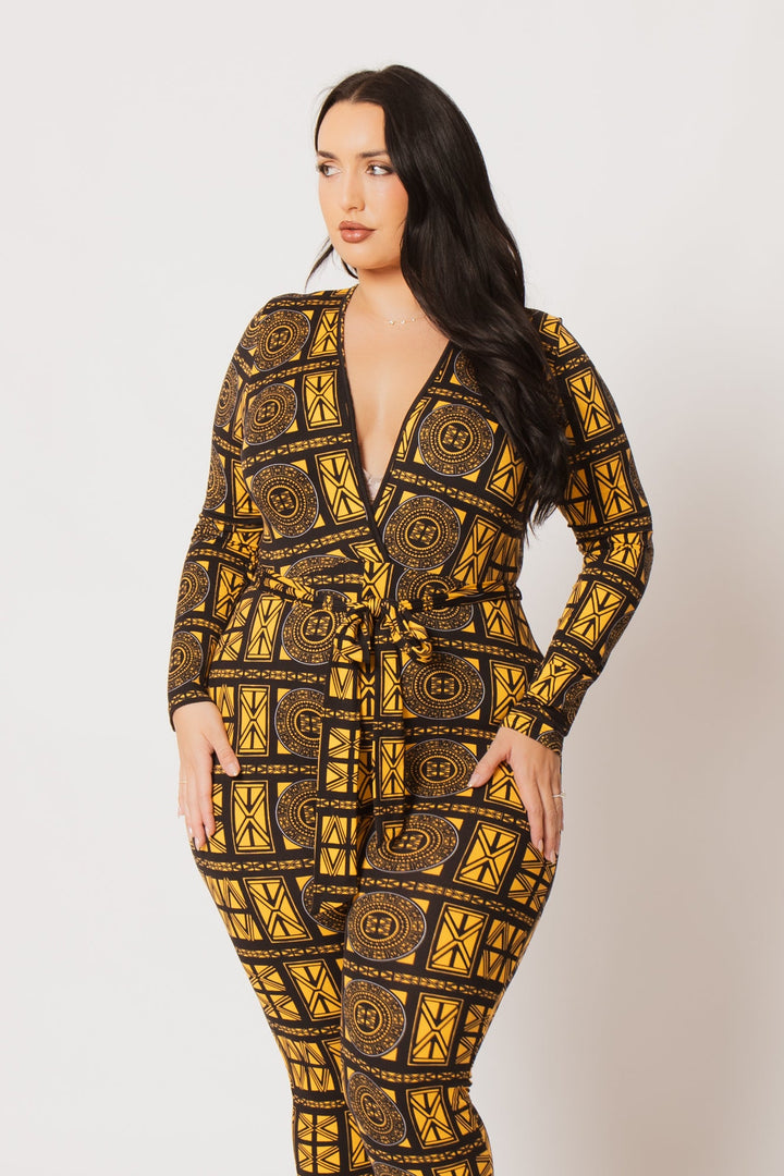 H & H FASHION Jumpsuits and Rompers Plus Size Imani  Bold Motion Jumpsuit- Gold