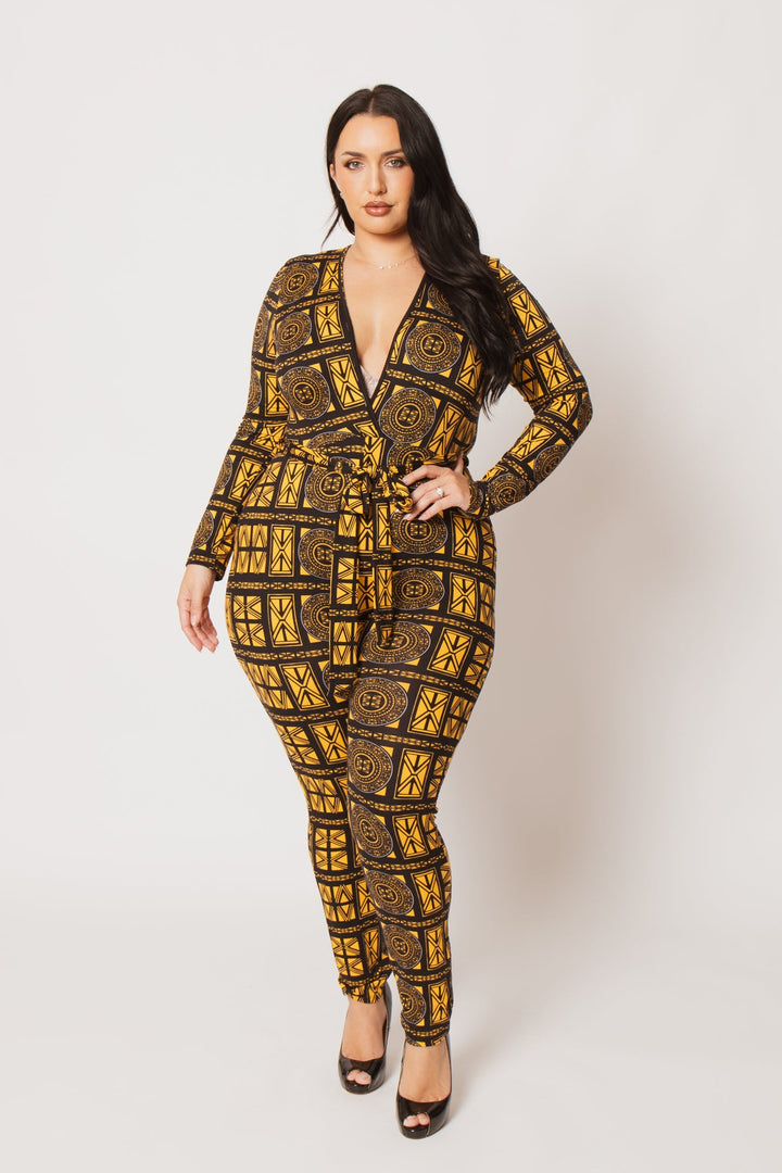 H & H FASHION Jumpsuits and Rompers Plus Size Imani  Bold Motion Jumpsuit- Gold