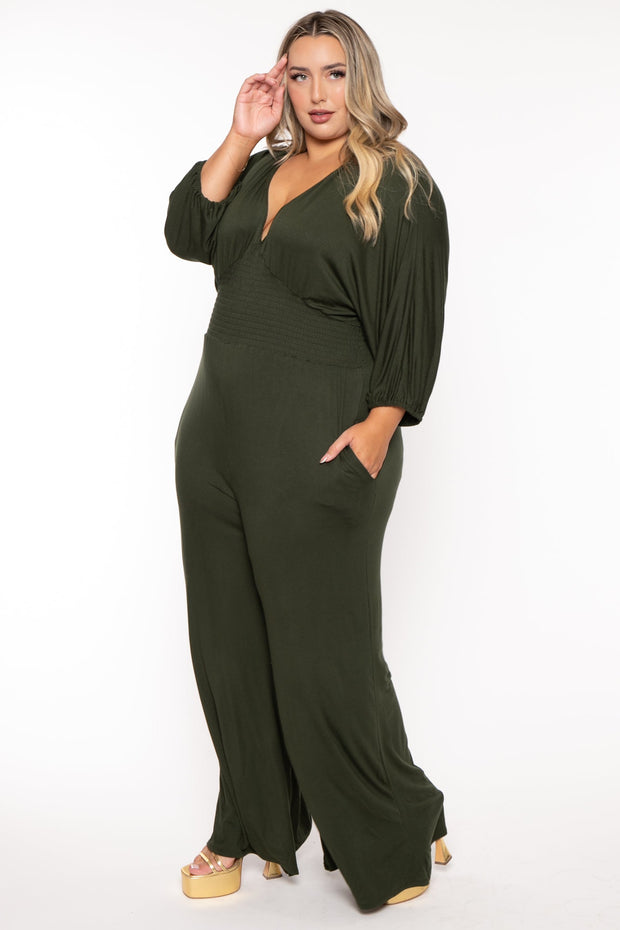 CULTURE CODE Jumpsuits and Rompers Plus Size Ingrid Smocked Jumpsuit - Hunter Green