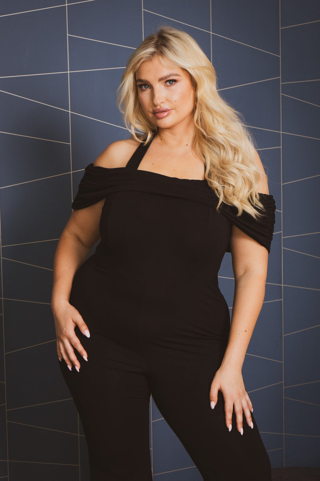 Curvy Sense Jumpsuits and Rompers Plus Size Isla Halter  Jumpsuit - Black