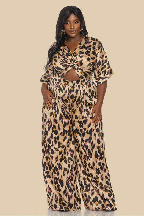 THE SANG COMPANY Jumpsuits and Rompers Plus Size Jennenne animal print Satin Jumpsuit- Mauve