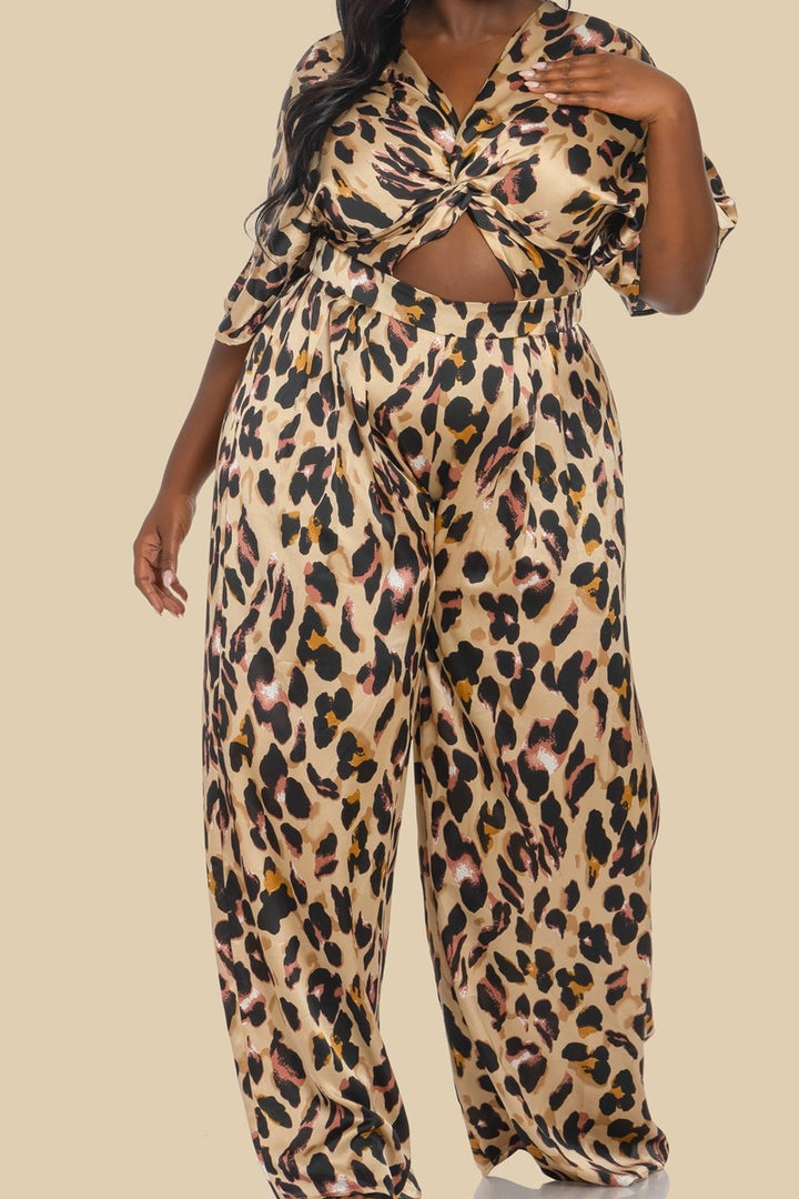 THE SANG COMPANY Jumpsuits and Rompers Plus Size Jennenne animal print Satin Jumpsuit- Mauve