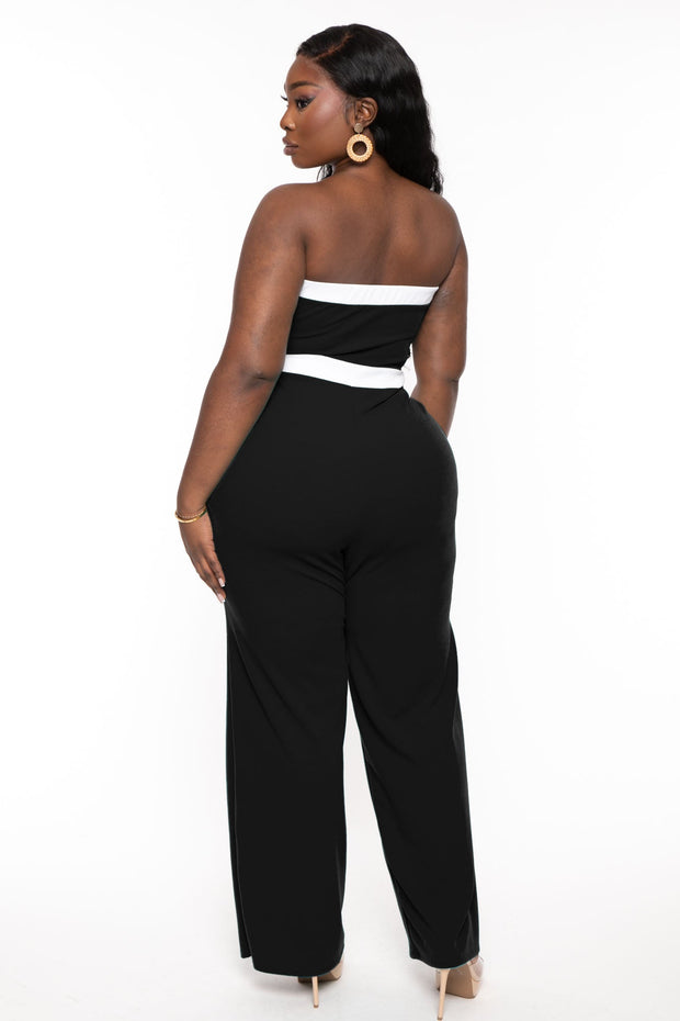 Curvy Sense Jumpsuits and Rompers Plus Size Jolie Strapless  Jumpsuit- Black