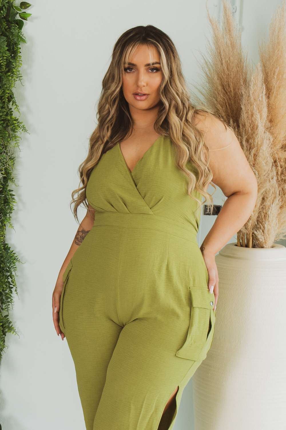 The Sang Company Jumpsuits and Rompers Plus Size  Kalena Side  Slit  Jumpsuit - Green