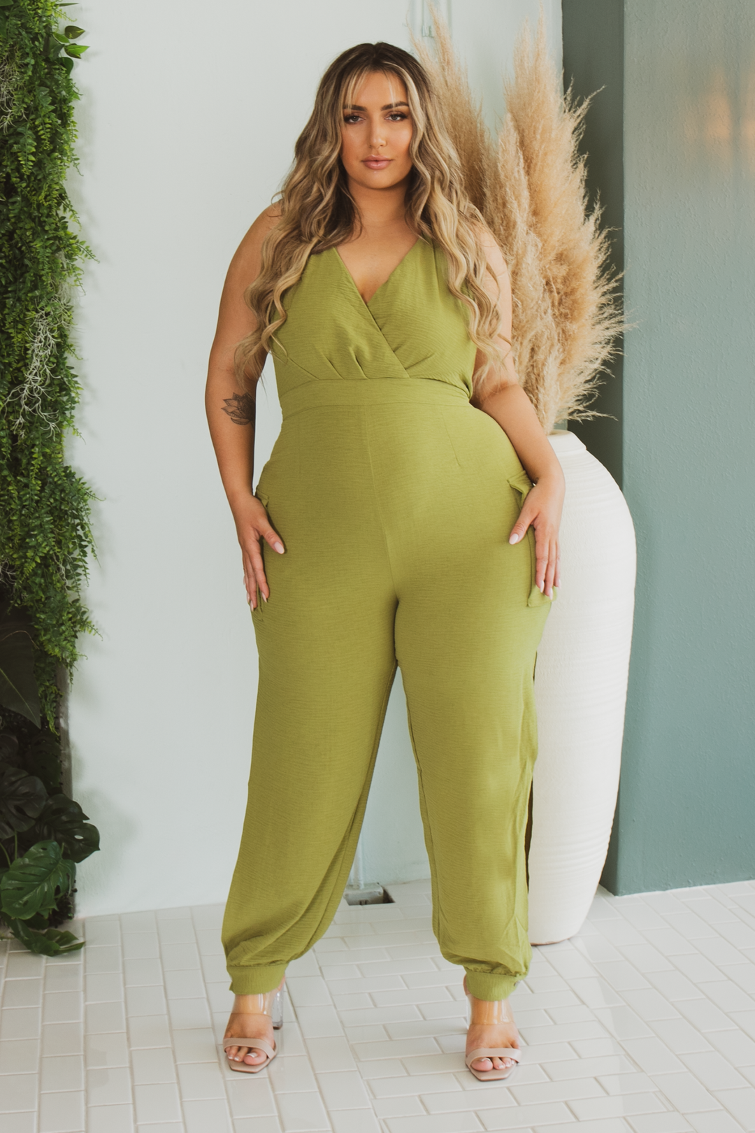 The Sang Company Jumpsuits and Rompers Plus Size  Kalena Side  Slit  Jumpsuit - Green