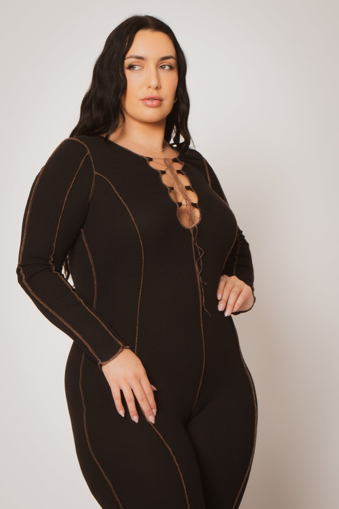 Gibiu Jumpsuits and Rompers Plus Size Kendra Rib Jumpsuit- Black